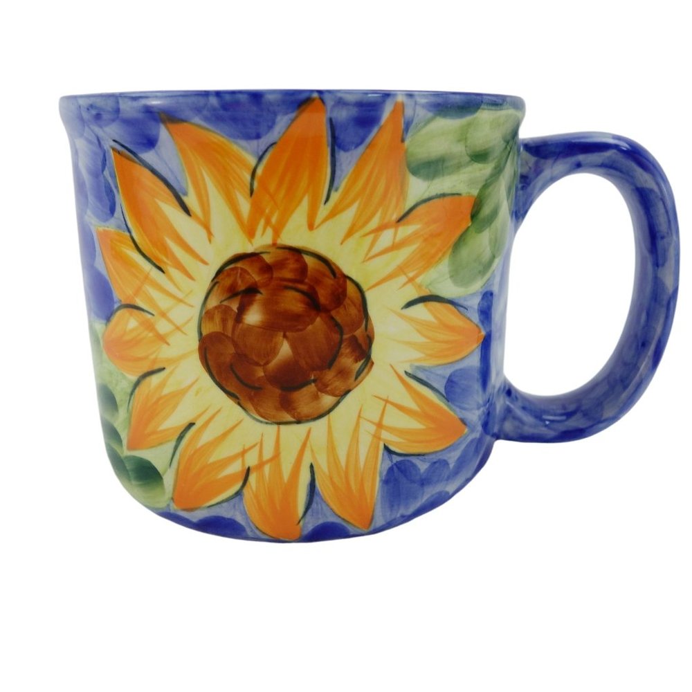 Eddie Bauer Large Sunflower Graphic Ceramic Coffee Cup Mug‎ 16 Ounces
